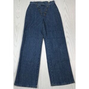 Vintage 70s Landlubber Jeans Women 3/4 Blue Hey Sailor High Rise Button Snap New